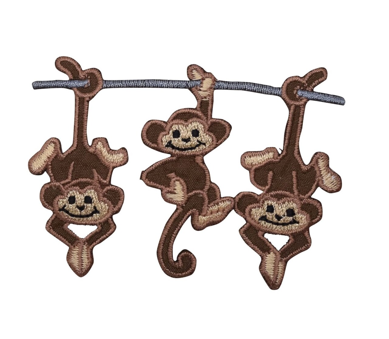 Three Monkeys Dark Brown, Zoo Animals, Embroidered, Iron on Patch